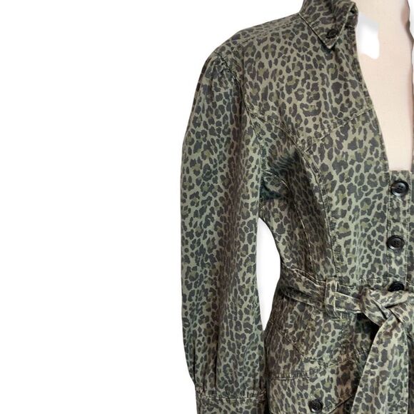 Excellent Marissa Webb Denim Cheetah Mera Print Canvas mini Dress Size Large H1 - Picture 11 of 14